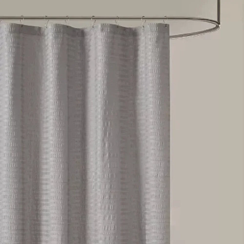 The Big One Waffle Striped Grey Fabric Shower Curtain 70